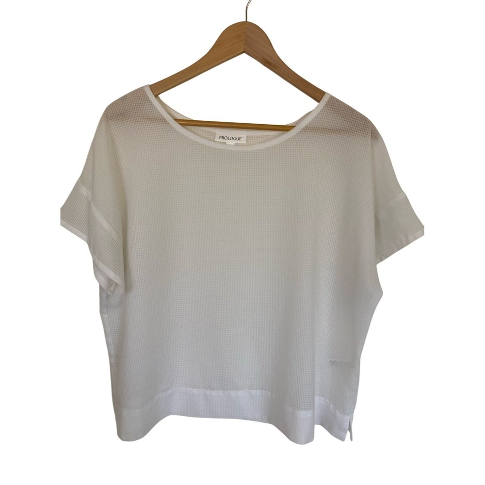 Prologue White Mesh Short Sleeve Boxy Top Size Large‎ Athleisure Athletic Sheer